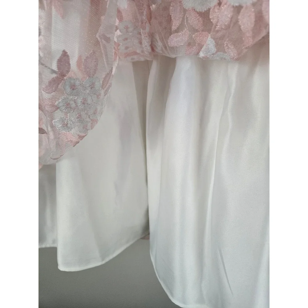 American Princess Girls Pink White Floral Lace Pearl Waist‎ Party Dress Size 5